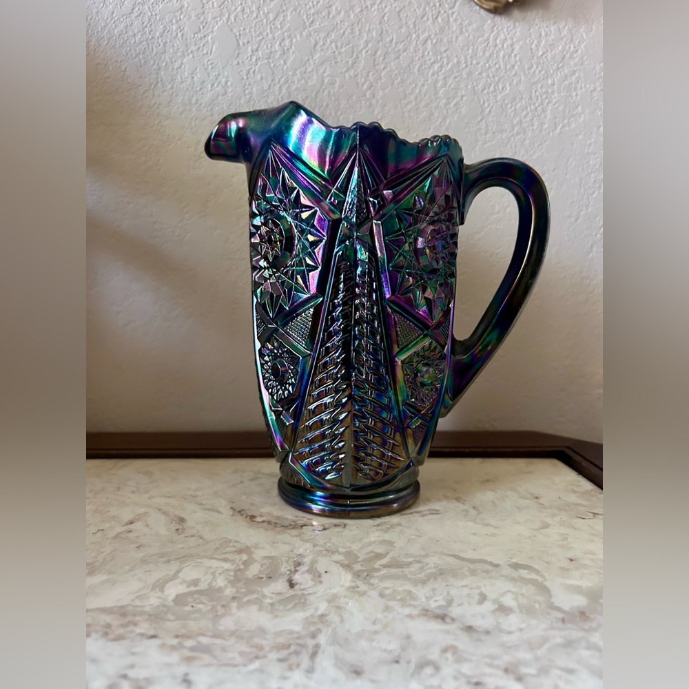 L.E. Smith Amethyst Carnival Glass Valtec Water Pitcher